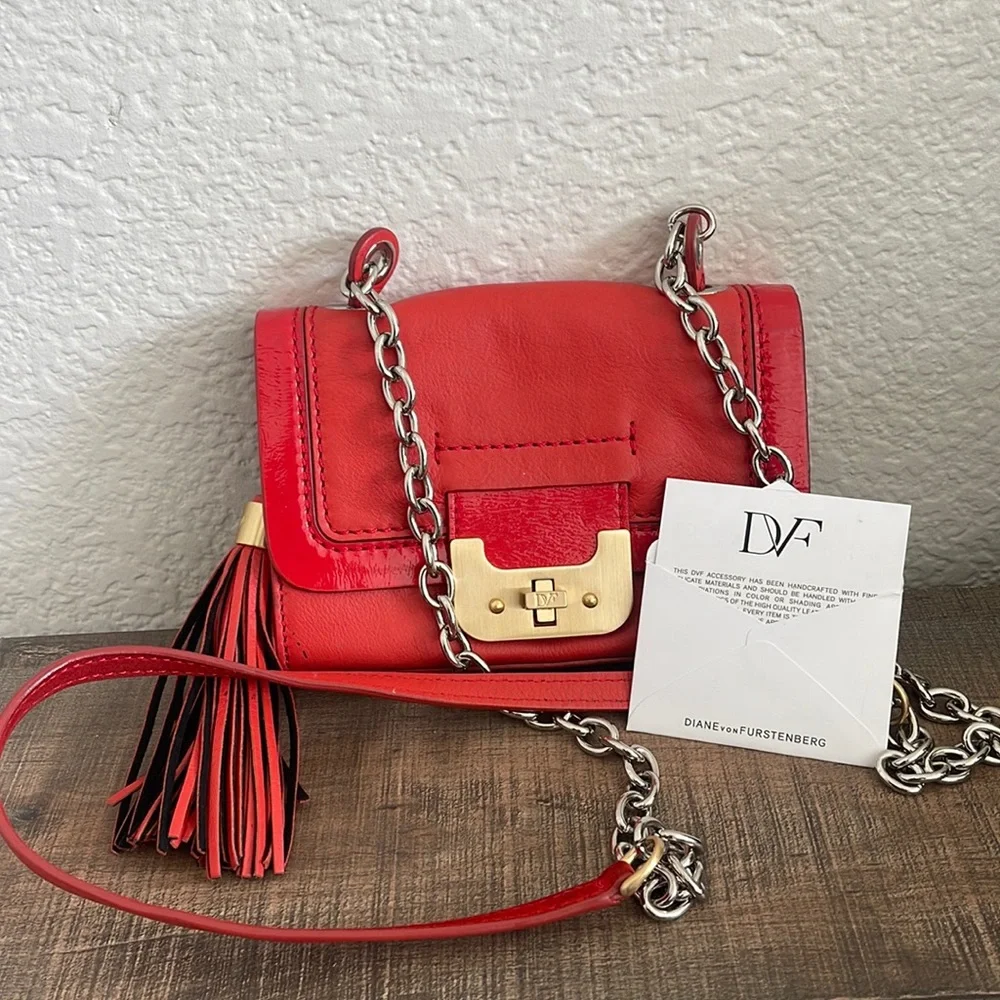 Diane Von Furstenberg Red Leather Mini Harper - Picture 1 of 10